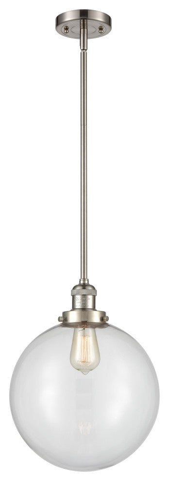 Beacon Mini Pendant, Brushed Satin Nickel, Clear