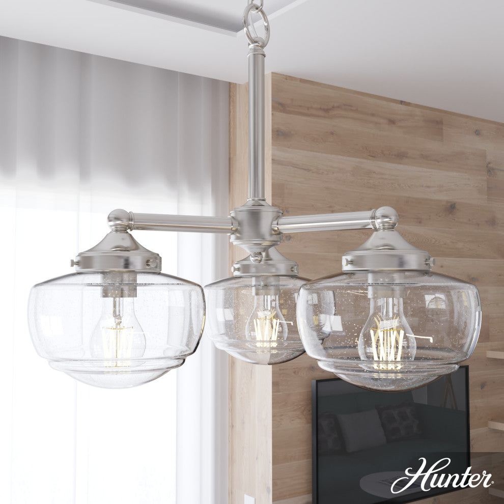 Saddle Creek Brushed Nickel, Clear Seeded Glass 3 Light Chandelier Light