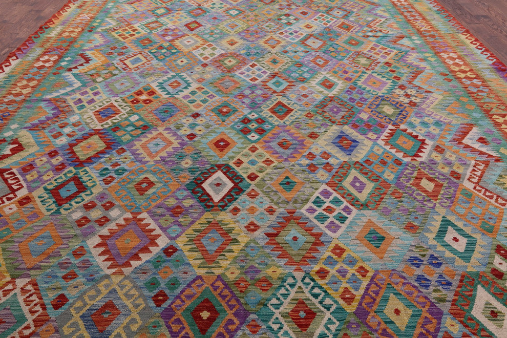 Reversible Wool On Wool Kilim Flat Weave Rug 11' 9" X 16' 6" - Q12539