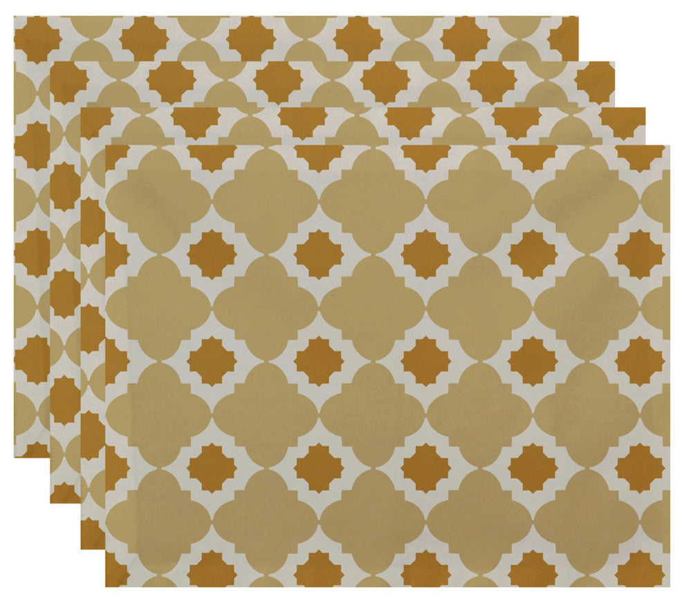18"x14" Medina, Geometric Print Placemat, Gold, Set of 4