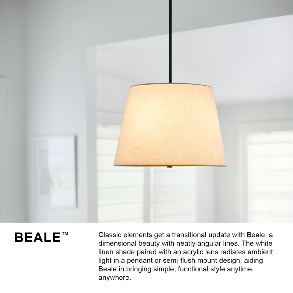 Lark Beale 14" Medium Flush Mount Ceiling Light, Lacquered Brass + White Linen