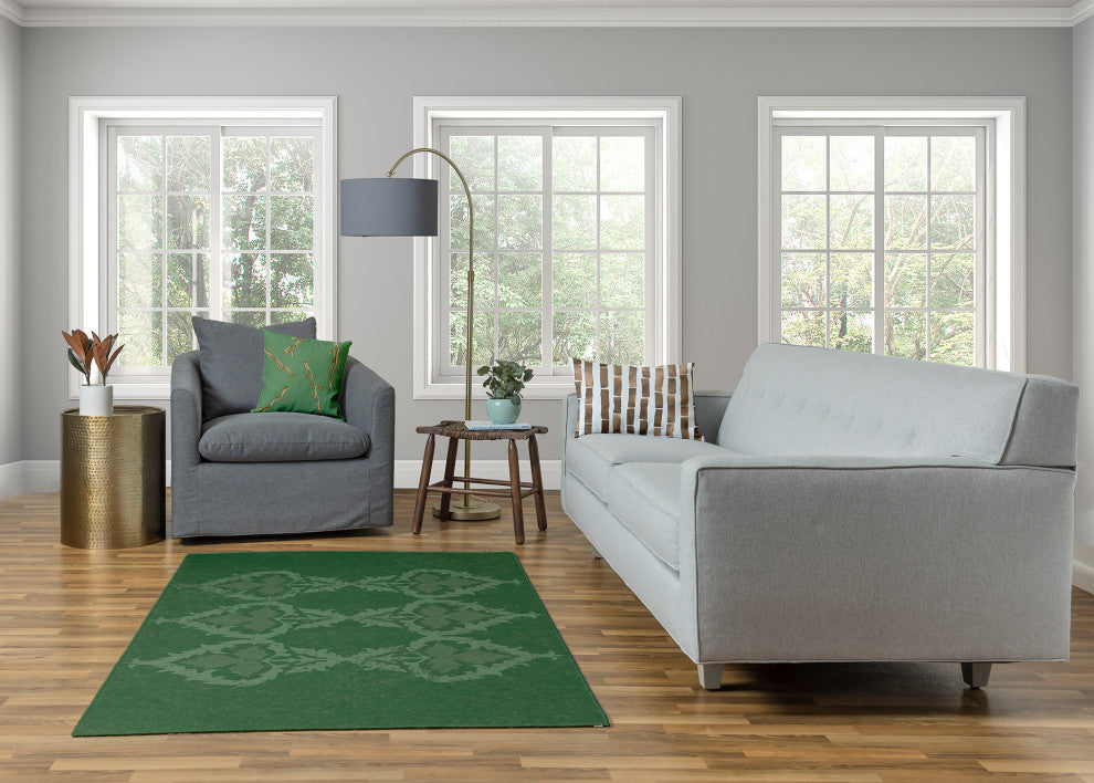 Fancy Leaves Soft Chenille Area Rug, Green, 4'x6'