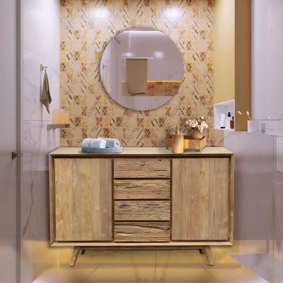 Recycled Teak Wood Gizos Bathroom Linen Cabinet With 2 Doors/4 Drawers