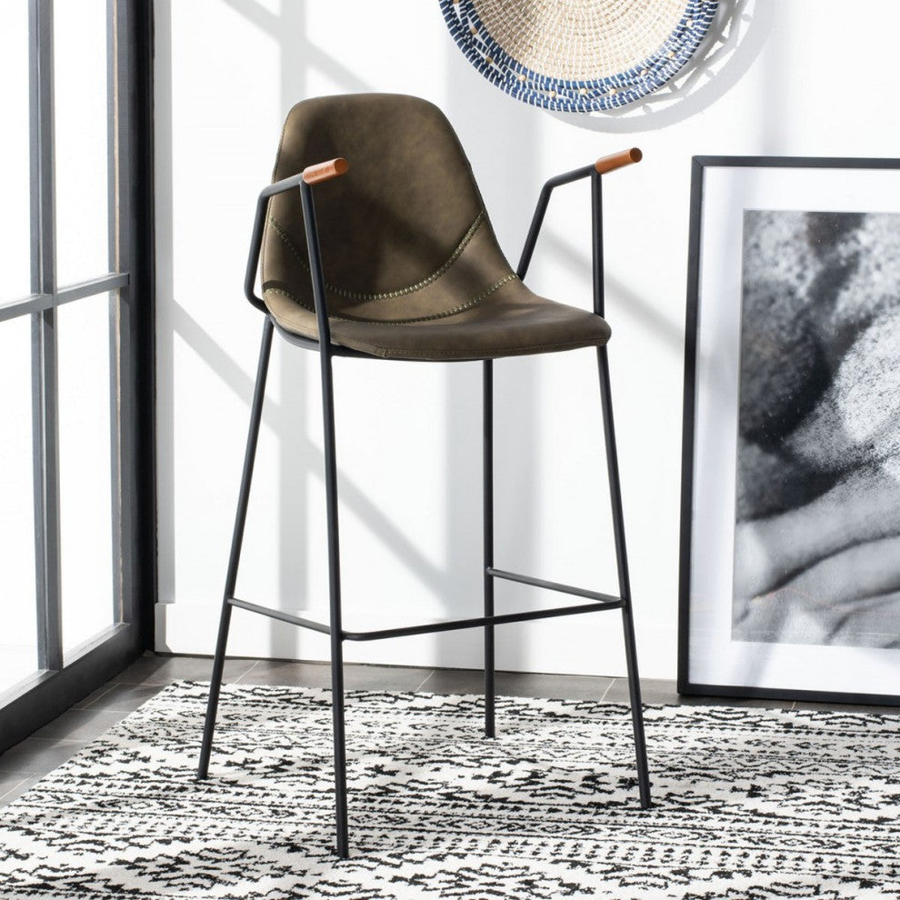 Safavieh Tanner Mid Century Barstool, Olive/Black