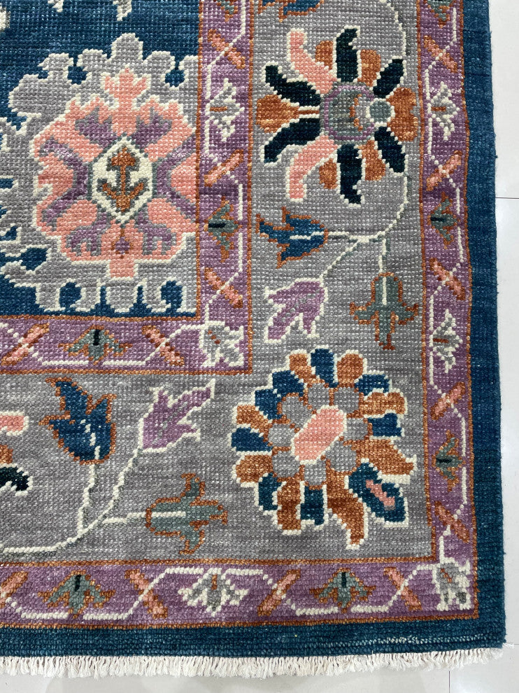 EORC Blue/Gray Hand Knotted Wool Colorful Mahal Classic Rug, 8'x10