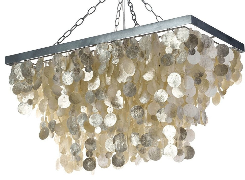 Rectangular Rain Drop Capiz Seashell Chandelier, Champagne