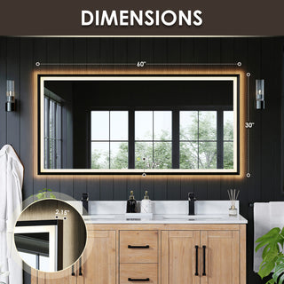 Apollo Anti-Fog Dimmable Vanity, LED Lighted Wall Mirror, Matte Black, 60"