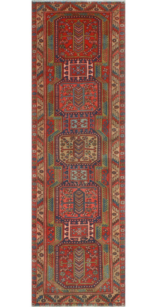 Fine Vintage Distressed Ebun Red/Blue Runner, 3'4x10'10