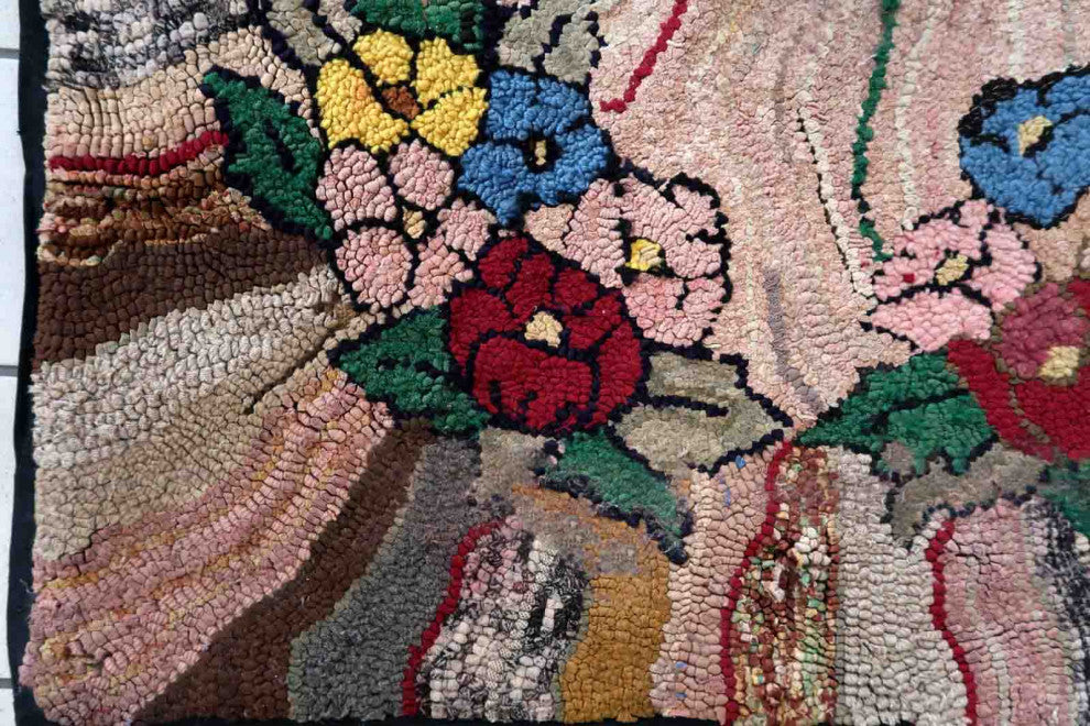 Handmade Antique American Hooked Rug 3.2'x5.7', 100cmx174cm 1880s