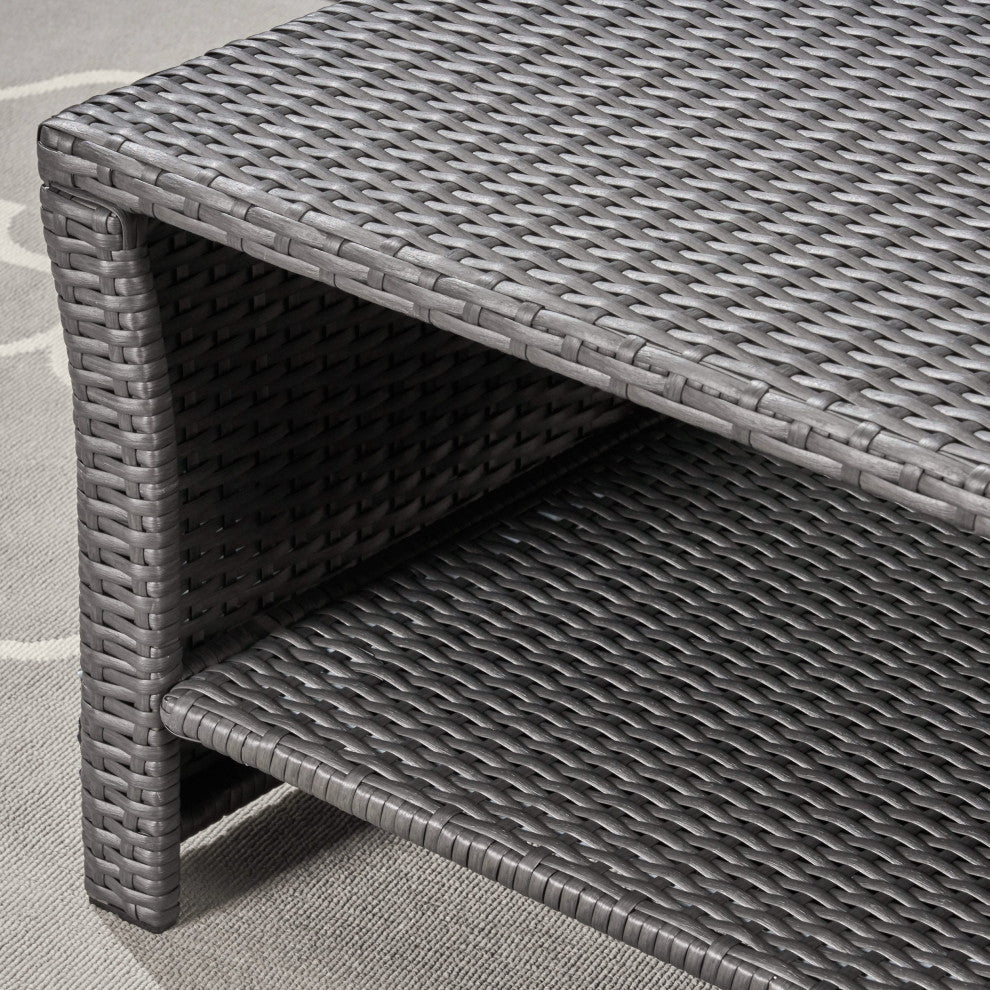 GDF Studio Justin Outdoor Wicker Coffee Table, Gray