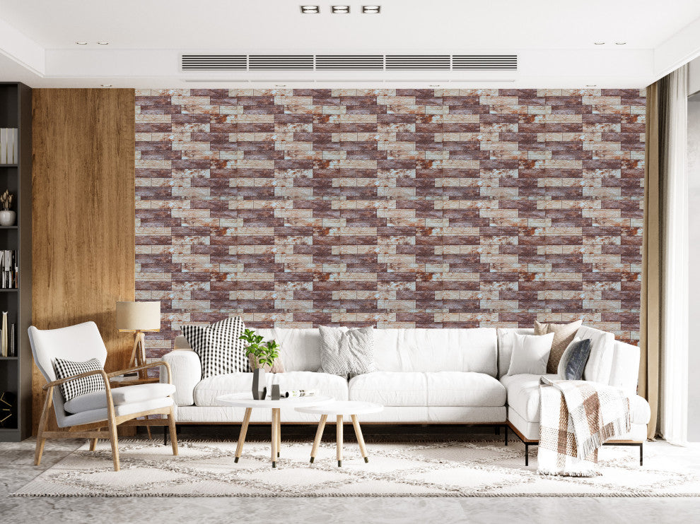Beige Brown White Faux Brick 3D Wall Panels, Set of 10, Covers 58 Sq Ft