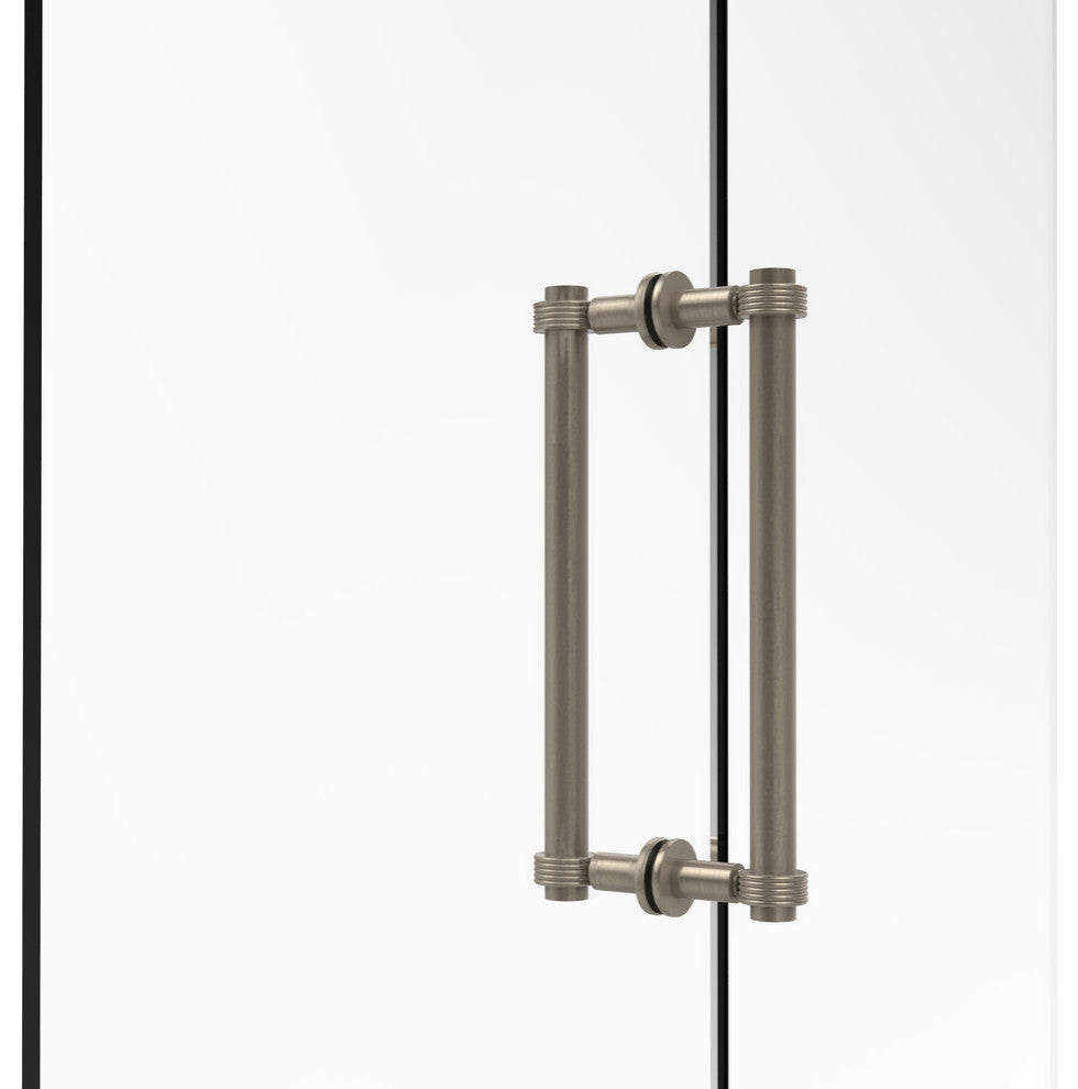 Contemporary 12" Grooved Accent Back to Back Shower Door Pull, Antique Pewter