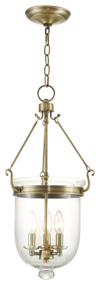 Livex 5064-01 3-Light Antique Brass Chain Lantern, Antique Brass
