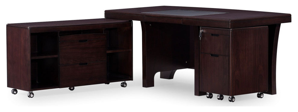 70"� Modern Quincy Dark Walnut Wood Desk Rolling Return Storage Keyboard Tray