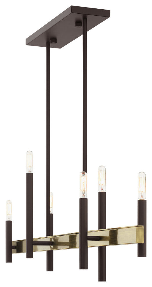 Livex Lighting Denmark 6 Light Bronze, Antique Brass Accents Linear Chandelier
