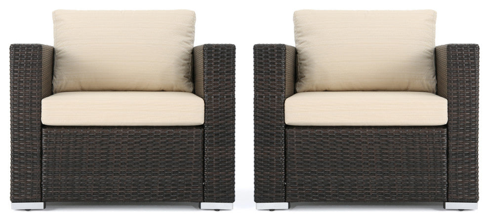 Avianna Outdoor Wicker Club Chair With Cushions, Set of 2, Multibrown/Beige