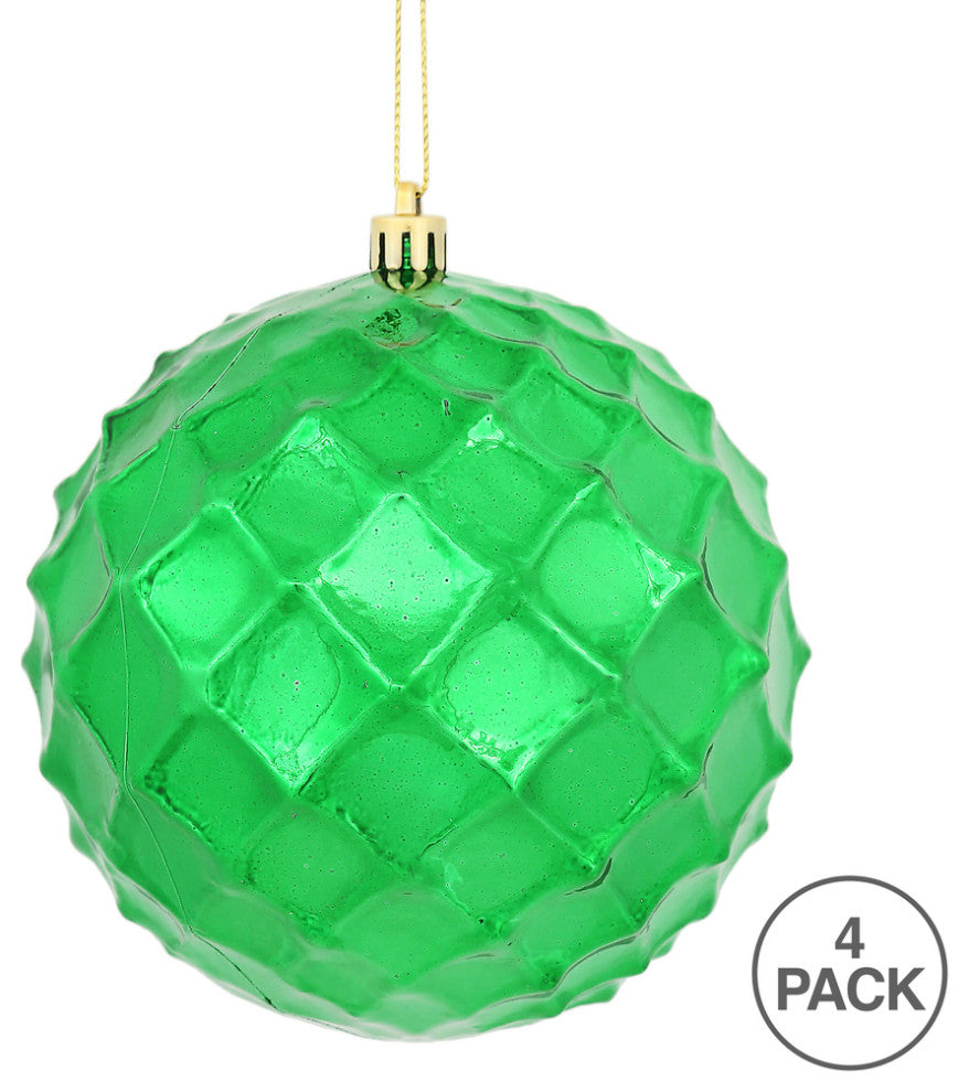 Vickerman N174204D 4.75" Green Shiny Diamond Bauble Christmas Ornament, Set of 4