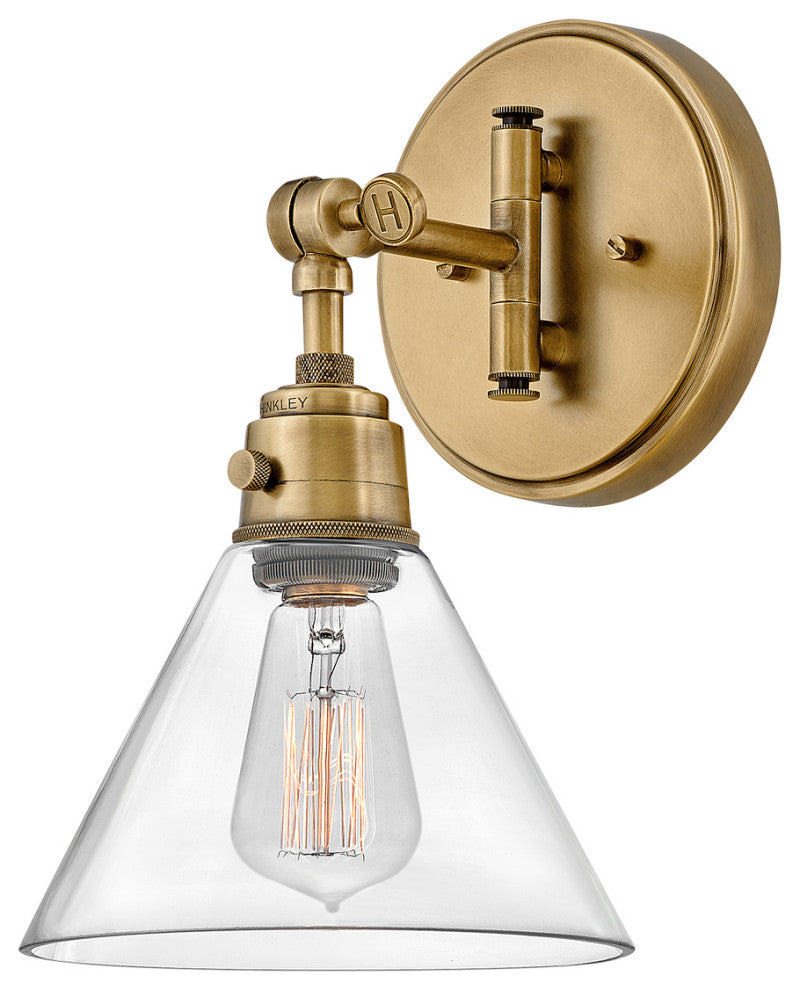 Arti Small Single Light Sconce in Heritage Brass with Clear glass