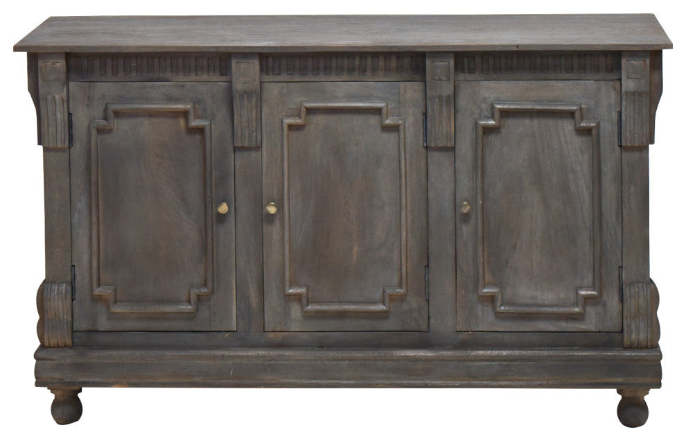 60" Solid Wood Dining Room 3 Door Sideboard Distressed Gray
