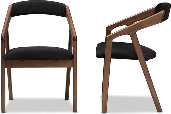 Wendy Black Velvet and Walnut Medium Browning Dining Chair, Set of 2