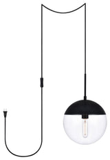 Elsa 1-Light Black Plug-In Pendant With Clear Glass