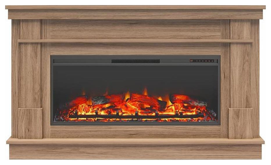 Ameriwood Home Elmcroft Wide Mantel with Linear Electric Fireplace in Walnut
