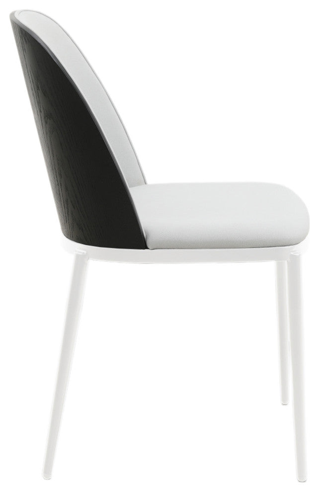 LeisureMod Tule Dining Chair With Upholstered Seat and White Steel Frame, Black/Platinum Blue
