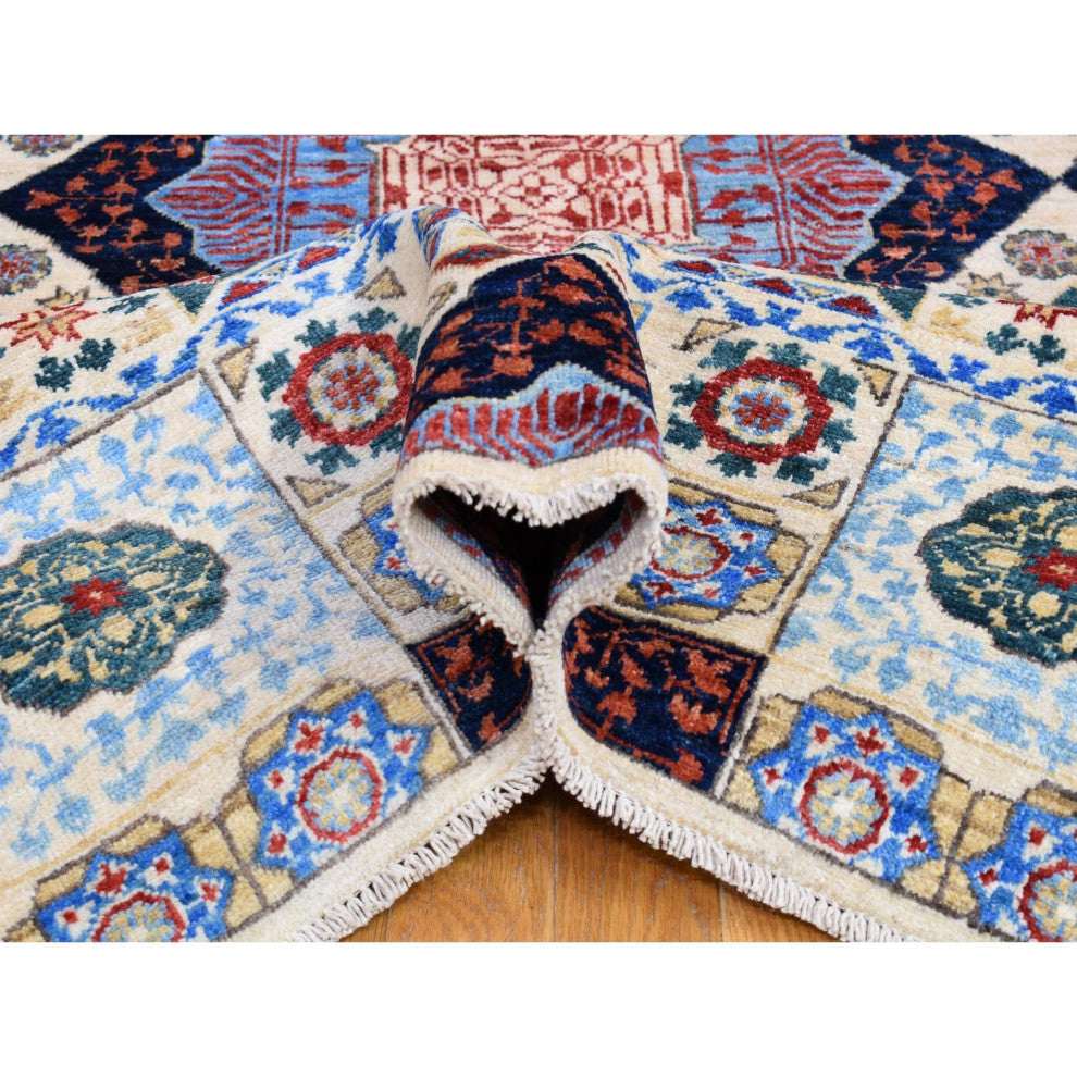Ivory Hand Knotted Mamluk Repetitive Design, Borderless Wool Rug, 10'0" x 13'9"