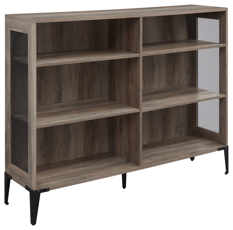 Jasper 52" Mesh Side Industrial Bookshelf - Grey Wash