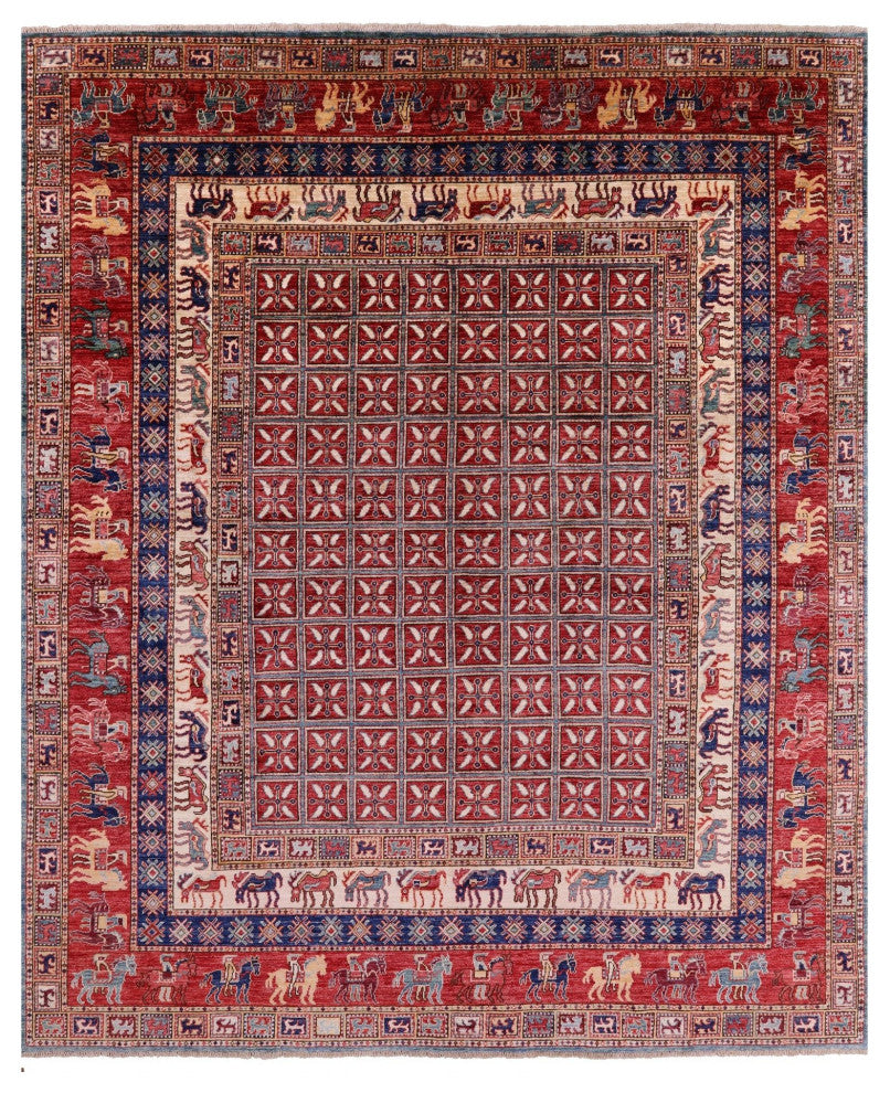 Antiqued Pazyryk Historical Design Handmade Wool Rug 8' 0" X 9' 7" Q7880