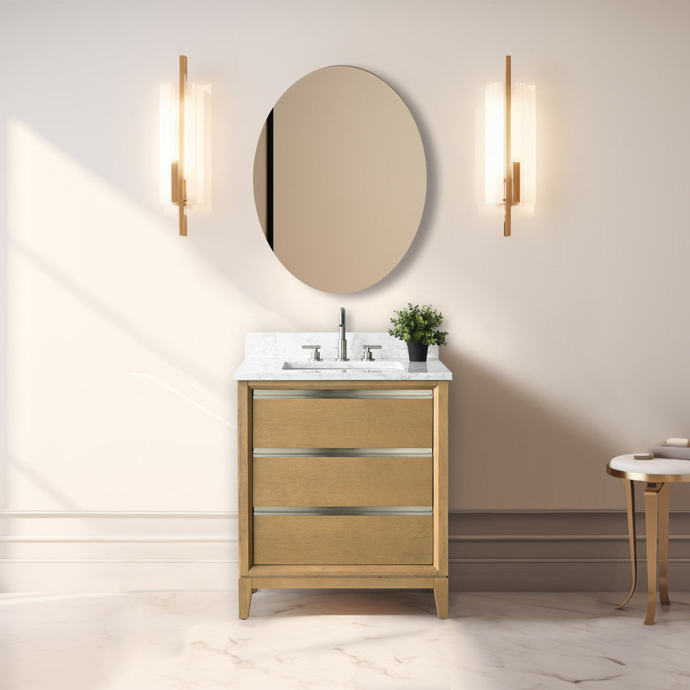 Vanity Art Bathroom Vanity With Sink, Natural Oak, 30" Single