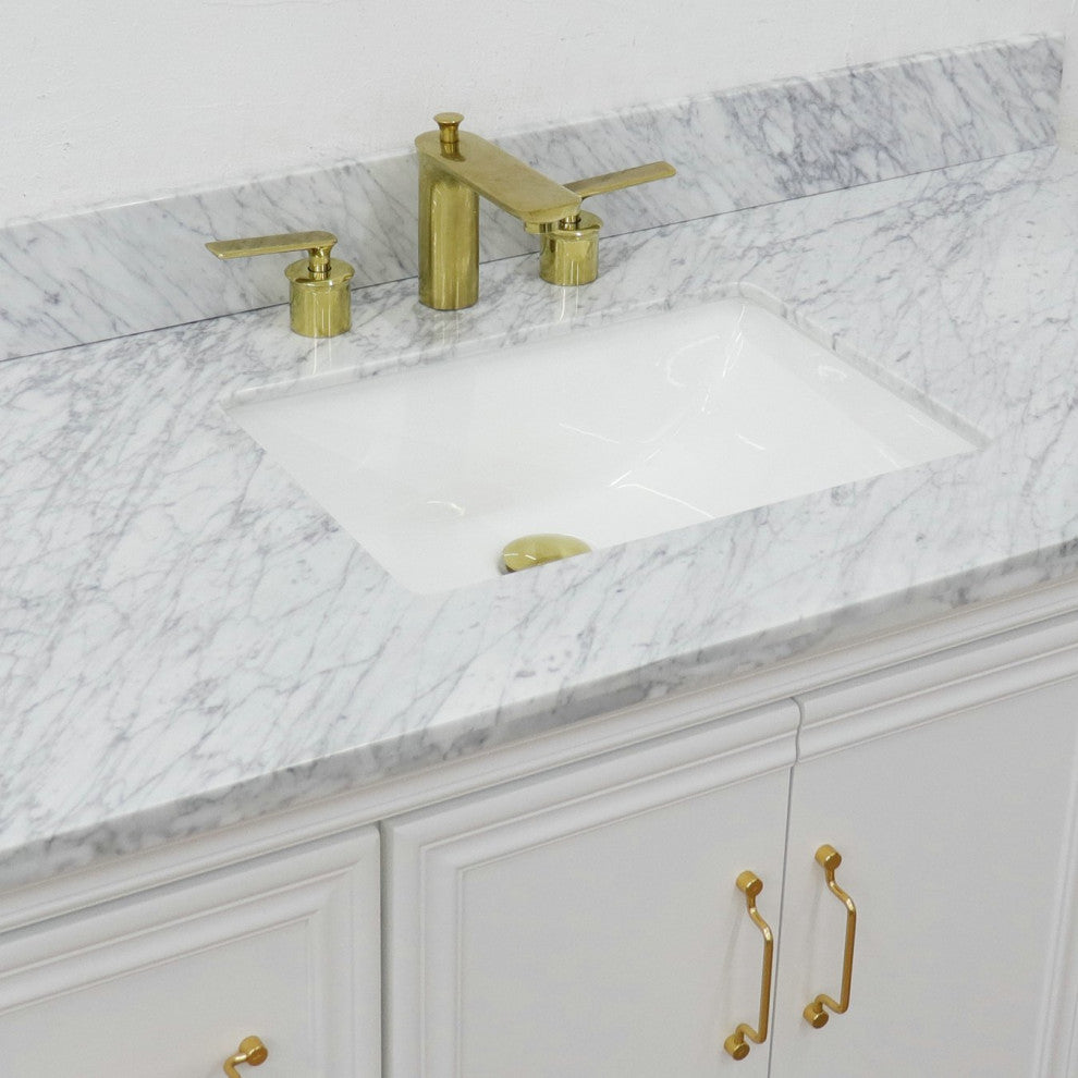 49" Single Sink Vanity, White Finish With White Carrara Marble
