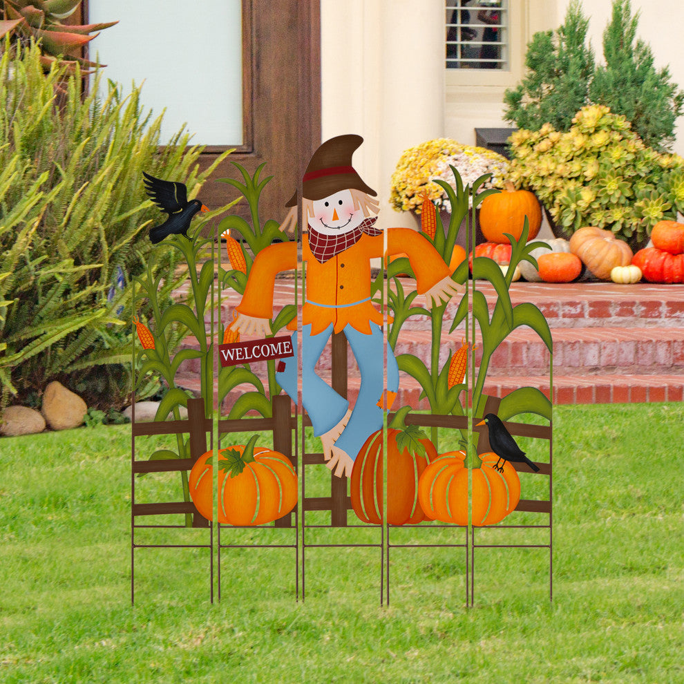 41.5"H Fall Metal Scarecrow and Corns Combo Yard Stake