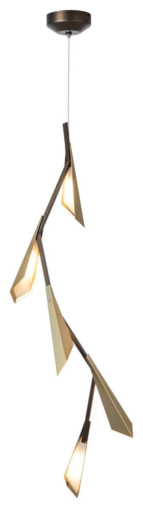 Quill Vertical LED Pendant, Dark Smoke Finish, Modern Brass Shade