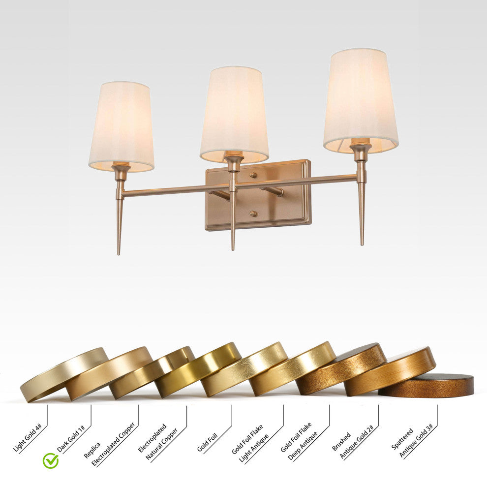 LNC Glod Traditional Bathroom Vanity Light With Fabric Shade, 3 Lights