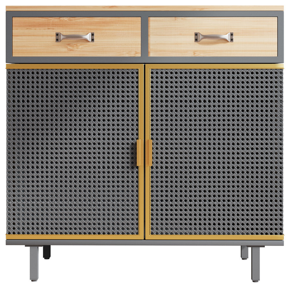 32" Tall Metal 2-door Accent Cabinet with 2-drawer, Dark Gray