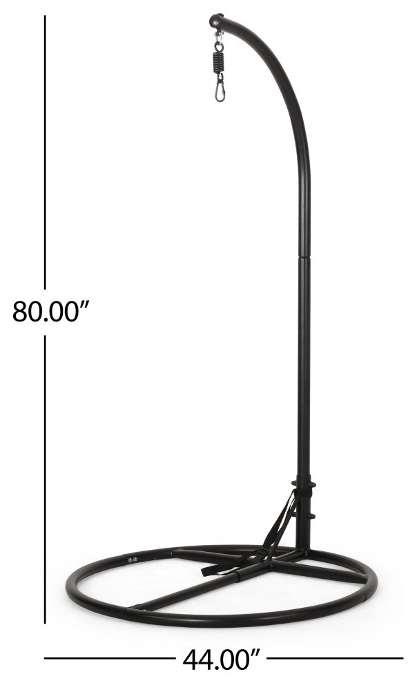 Ansonia Outdoor Rope Weave Hanging Chair With Stand, Gray + Black