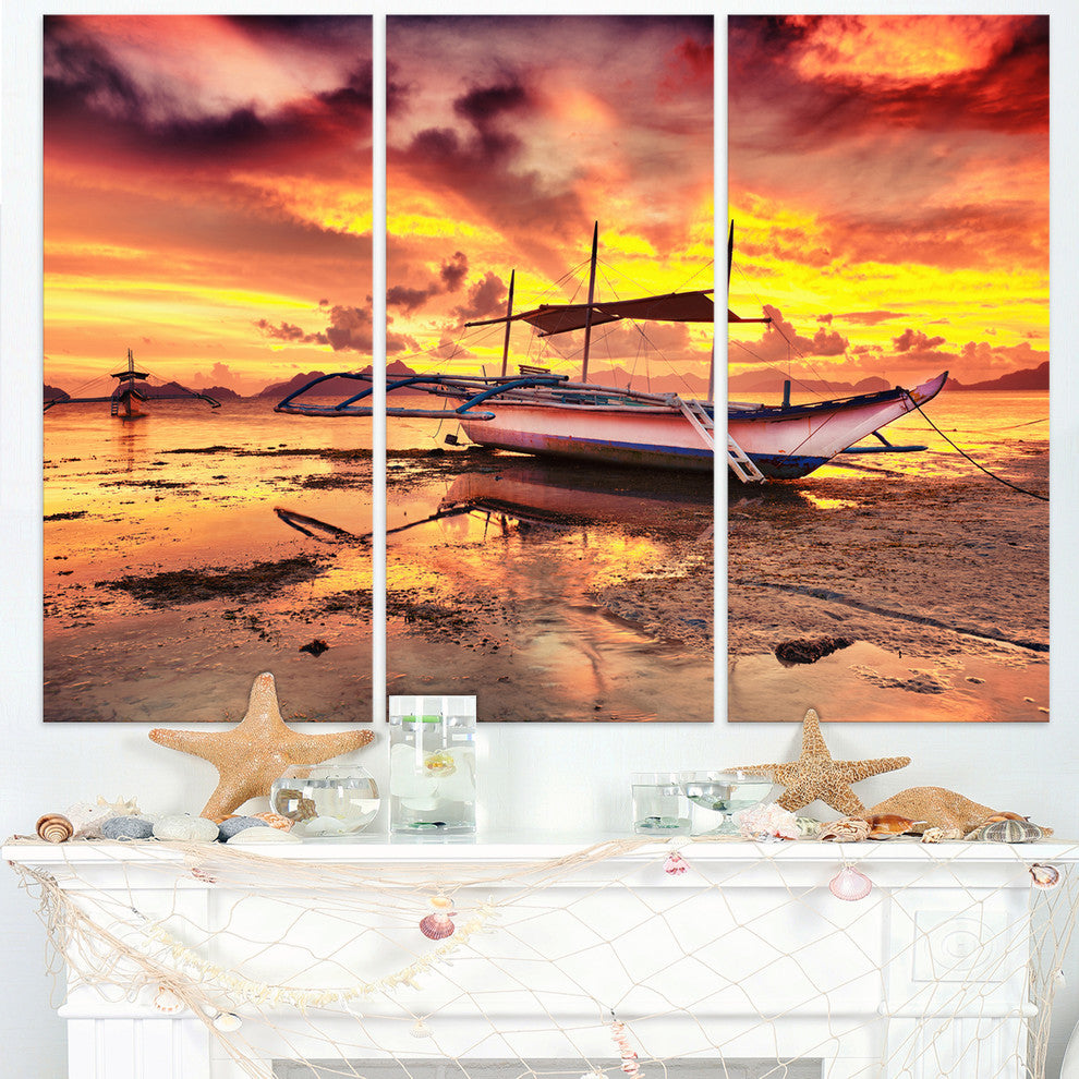 "Beautiful Boat Under Yellow Sky" Metal Wall Art, 3 Panels, 36"x28"