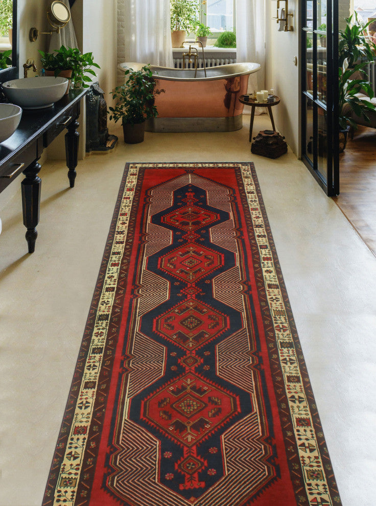Fine Vintage Distressed Attila Red/Beige Runner, 3'10x13'2
