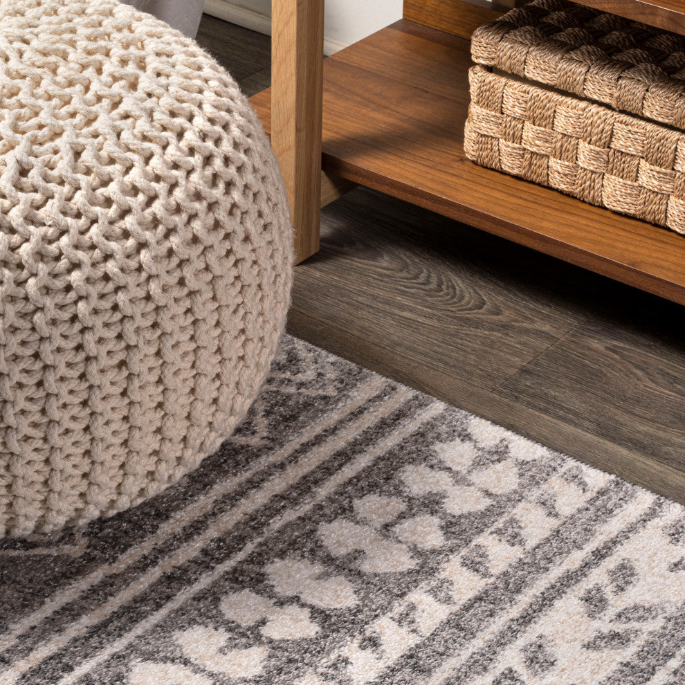 Imlil Tribal Geometric Stripe Light Gray/Cream Rug, 5 X 8