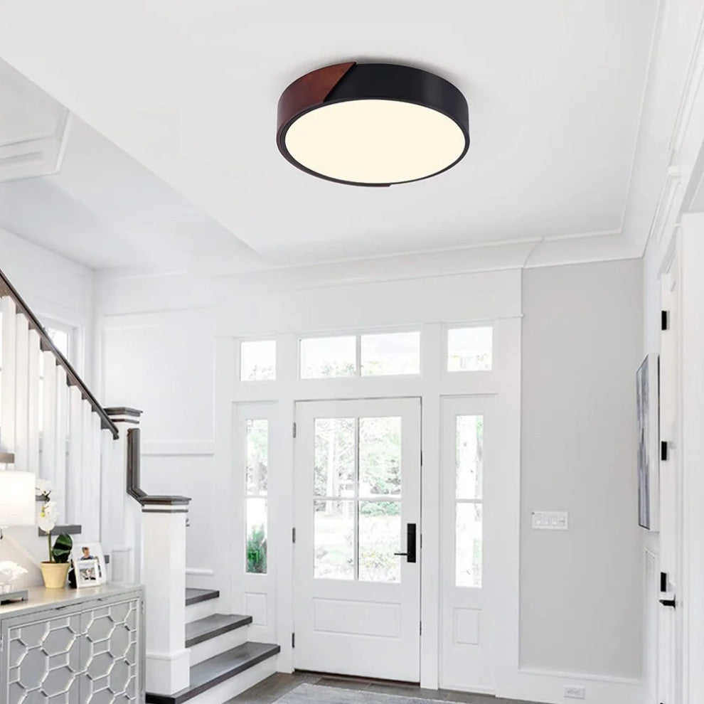 2 Light Modern Flush Mount Ceiling Light, Wood, Close To Ceiling