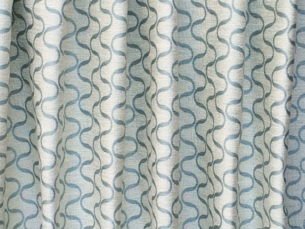 Teal Blue Waves Curtain Fabric By The Yard Upholstery Fabric Drapery