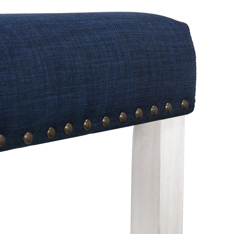 WestinTrends 2PC 29" Upholstered Saddle Seat Bar Height Stool Set, Accent Chair, Navy Blue