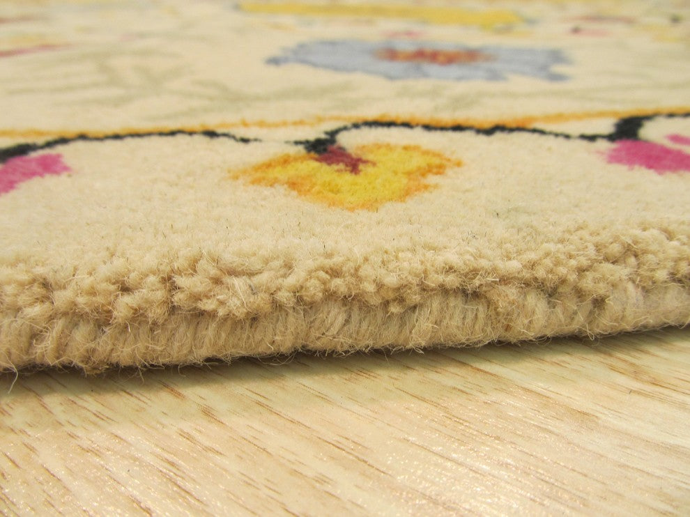 EORC Hand-tufted Wool Ivory Transitional Floral Paisley Rug, Round 7'9"