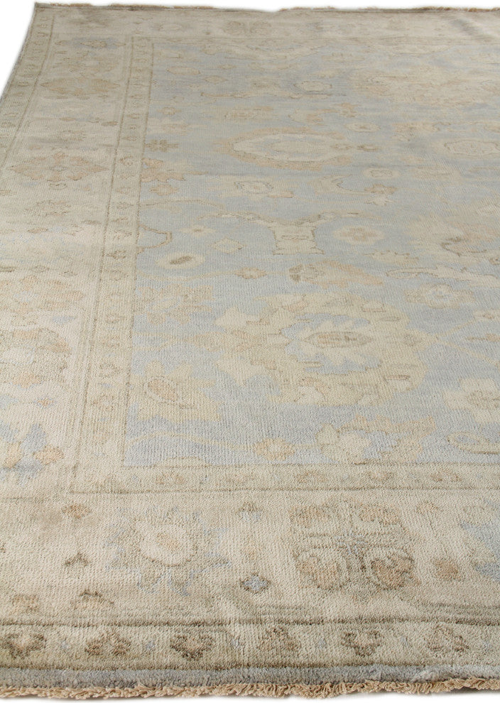 Antique Weave Oushak Hand-Knotted New Zealand Wool Blue/Ivory Area Rug, 8'x10'