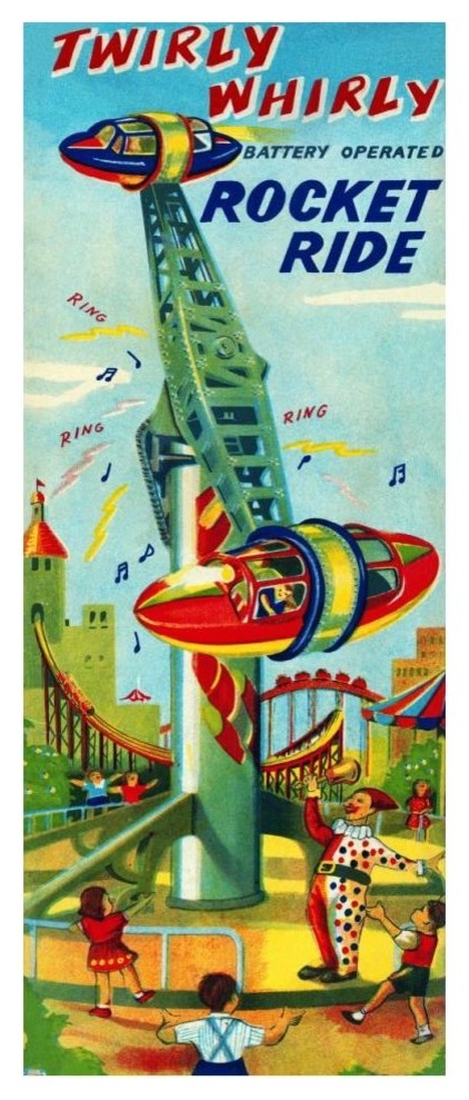 "Twirly Whirly Rocket Ride" Digital Paper Print by Retrorocket, 16"x38"