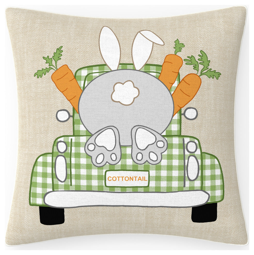 Outdoor/Indoor Easter Cotton Tail Natural 18" Throw Pillow
