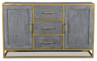 Raven Grey Mango Wood Dining Side board With Gold Iron