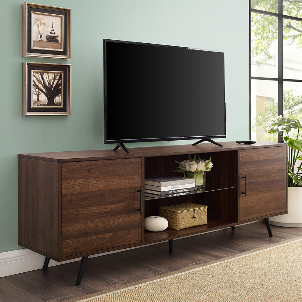 70" Mid Century Modern TV Stand, Dark Walnut