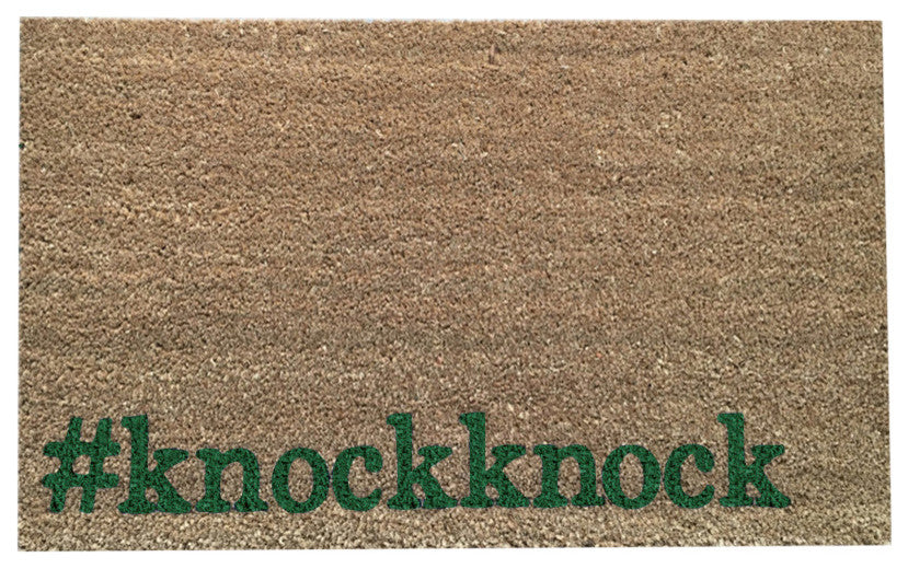 Hand Painted "Knockknock" Welcome Mat, Amazon Dark Green